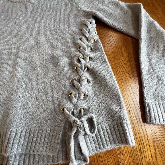 ⭐️ Elan Lace Up Chunky Sweater Heather Gray Crew Neck Size SMALL - Picture 7 of 12